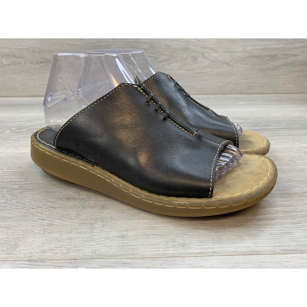 Dr. Martens 8B04 Women's Black Leather Slide Sandals Peep Toe Mule 6 Vintage